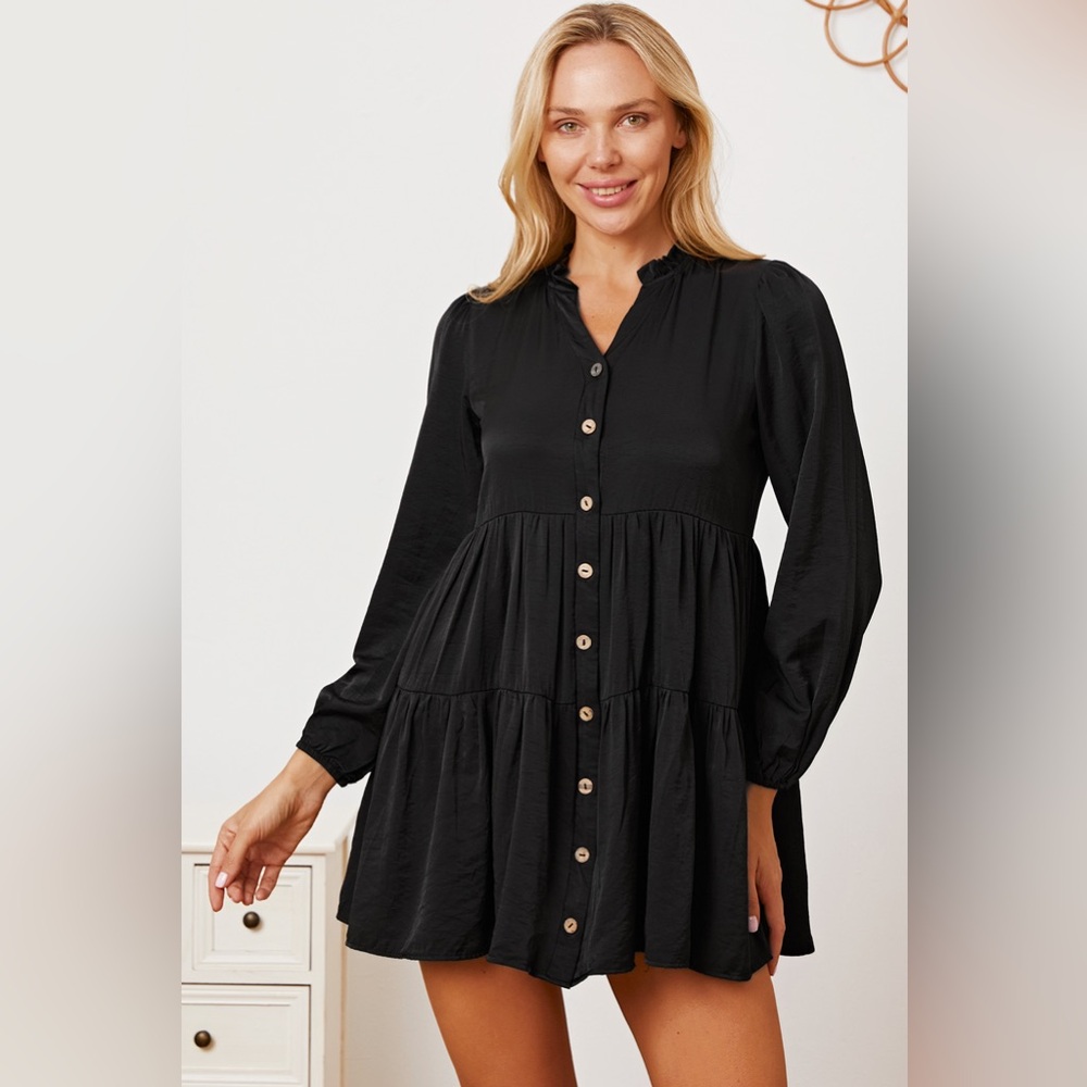 Ruffled Button Up Long Sleeve Tiered Shirt